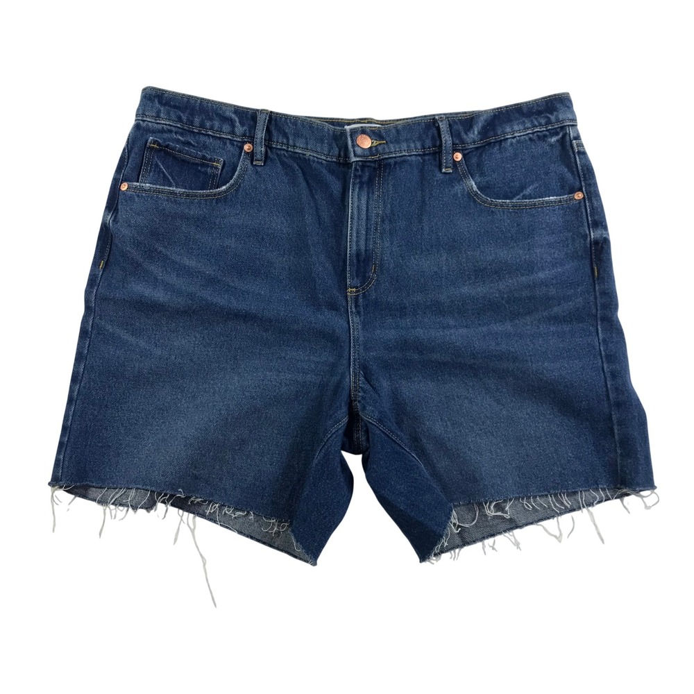LOFT The Boyfriend  Medium Wash Raw Hem Denim Jean Shorts Size 32 14 High Rise